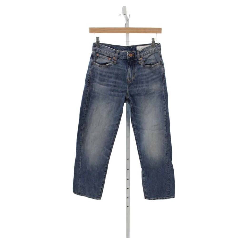 Zara Women Cropped Blue Jeans Button Fly Mid Rise 24in 100% Cotton Size 0